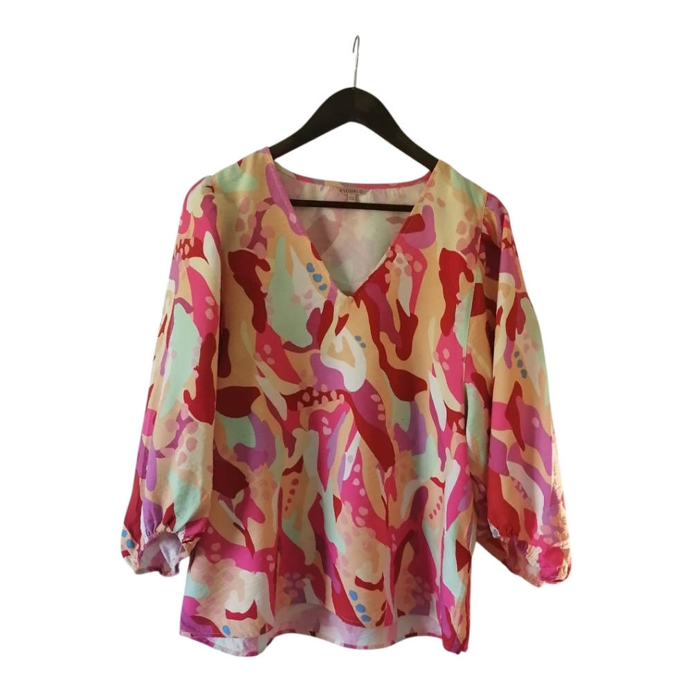 ESQUALO Pink and Red Abstract Blouse
